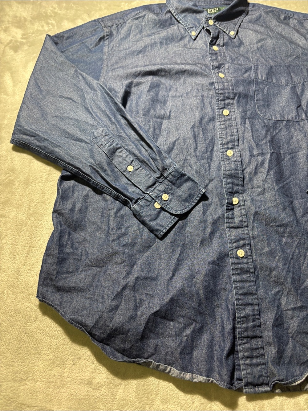Lauren Ralph Lauren Chambray Shirt Men’s 17 34/35 Medium Classic Fit Blue‎ - Picture 6 of 9